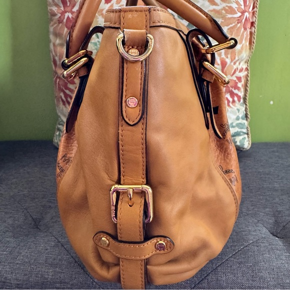 MCM Cognac Visetos Logo Satchel Bag - Picture 3 of 11